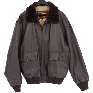 Landing Leathers Mens Navy G-1 Leather Flight Bomber Jacket Size M Brown